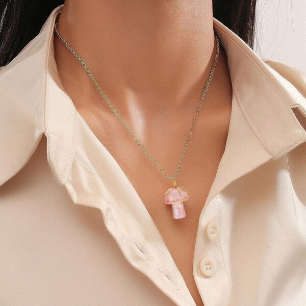 Rose Quartz Crystals Cute Mushroom Necklace for Women - Image 3