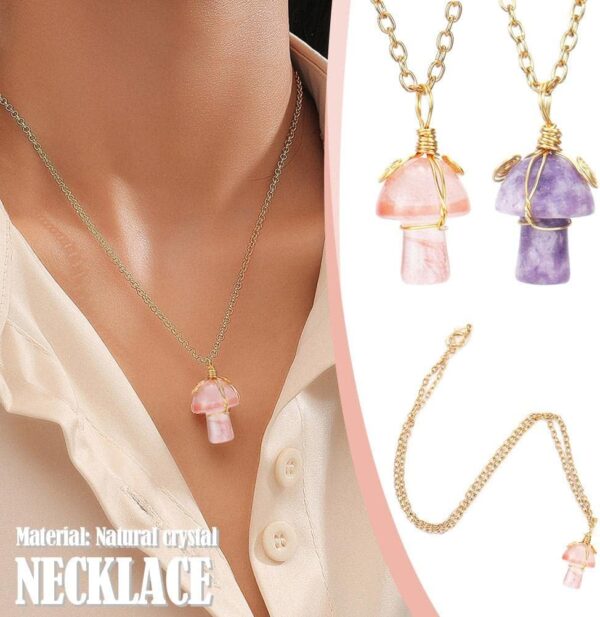 Rose Quartz Crystals Cute Mushroom Necklace for Women - Image 4