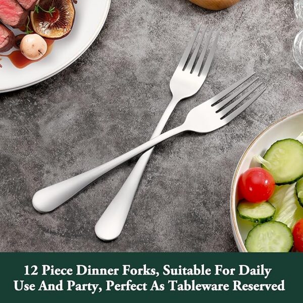 12 Piece Dinner Forks Set, Food-Grade Stainless Steel Silverware Forks, - Image 2