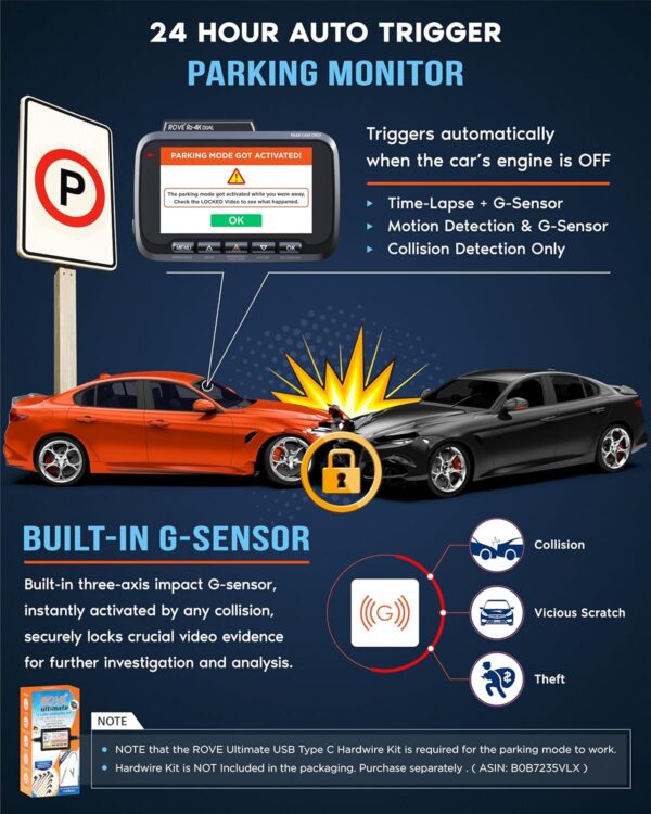 4K DUAL Dash Cam Front and Rear, STARVIS 2 Sensor, - Image 2