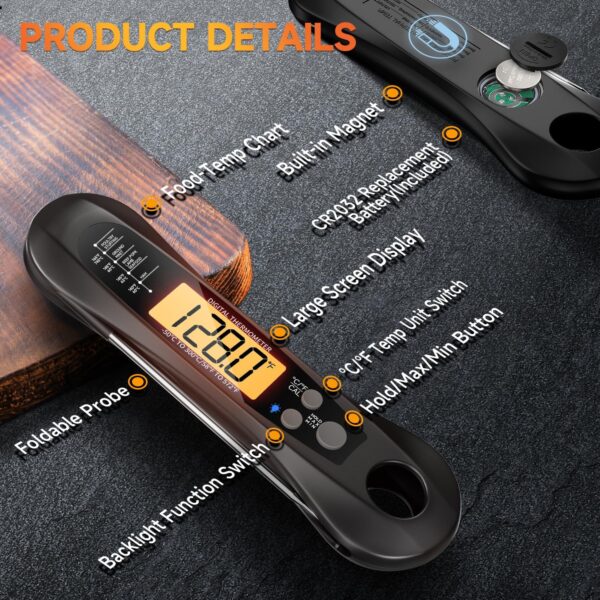 Home Smart Instant Read Digital Meat Thermometer for Grilling, - Image 2
